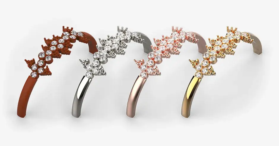 4 pulseras hechas de material de fundición VisiJet Ruby