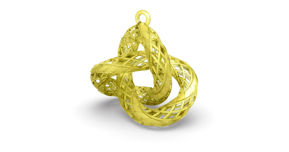 Un vaciado para joyería hecho con el material VisiJet M2P-CST Crystal que muestra el vaciado sin material de soporte