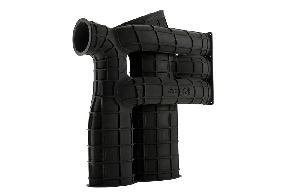 Un conducto aerospacial de nylon, negro, impreso en 3D