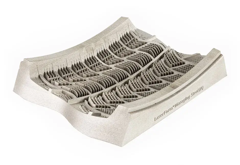 Segmento de molde de neumático impreso con LaserForm Maraging Steel (A): imprime de forma confiable paredes estrechas, ranuras difíciles y respiraderos