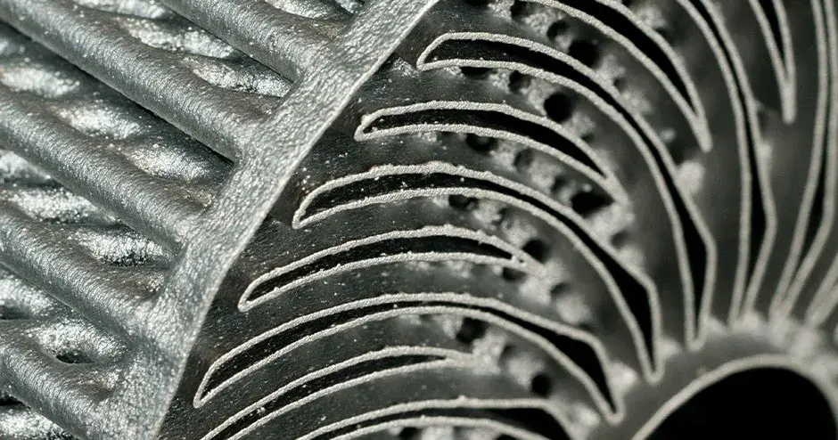 Primer plano del intercambiador de calor Laserform para la industria aeroespacial