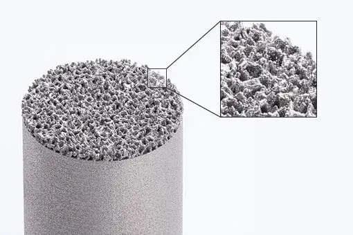Vista interior del dispositivo médico con estructura porosa impreso en metal 3D