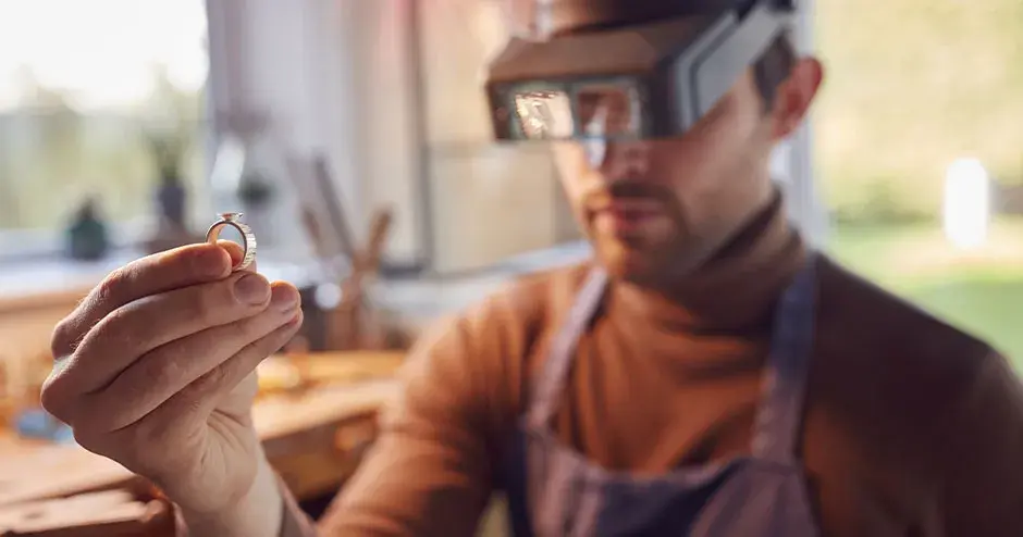 un joyero sostiene un anillo