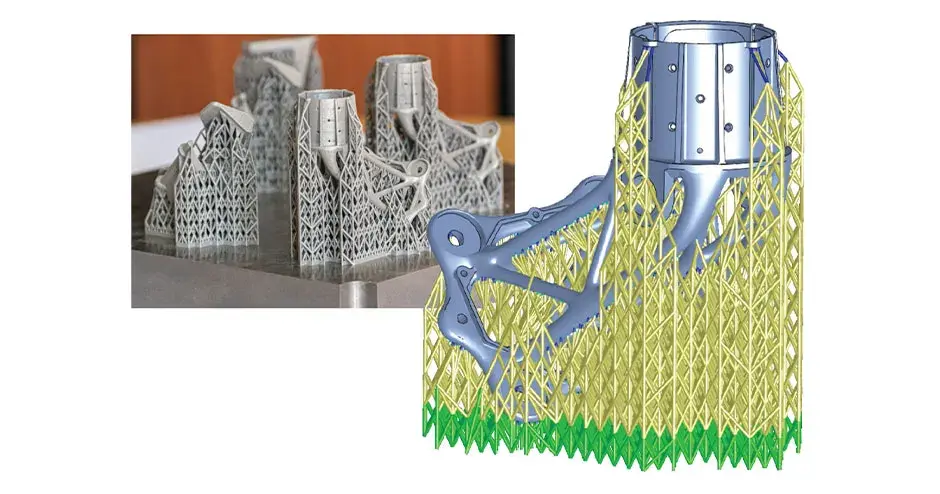 Soporte de alimentación en forma de cono/torre asignado a una pieza industrial