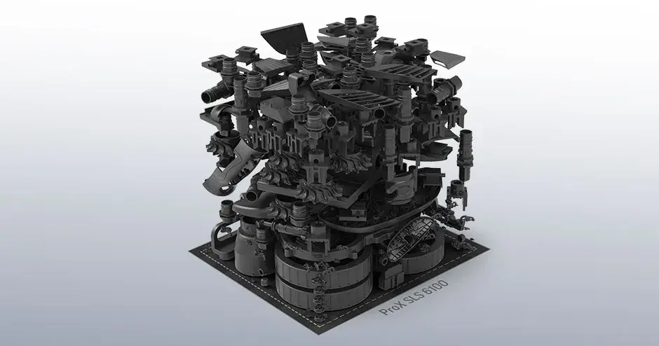 Una gran cantidad de piezas impresas en 3D en una bandeja