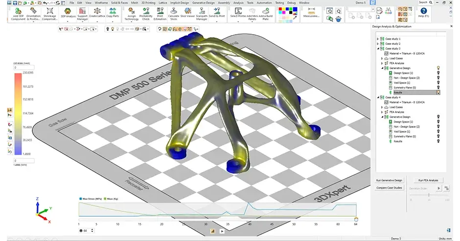 Representación gráfica de 3DXpert de una pieza impresa