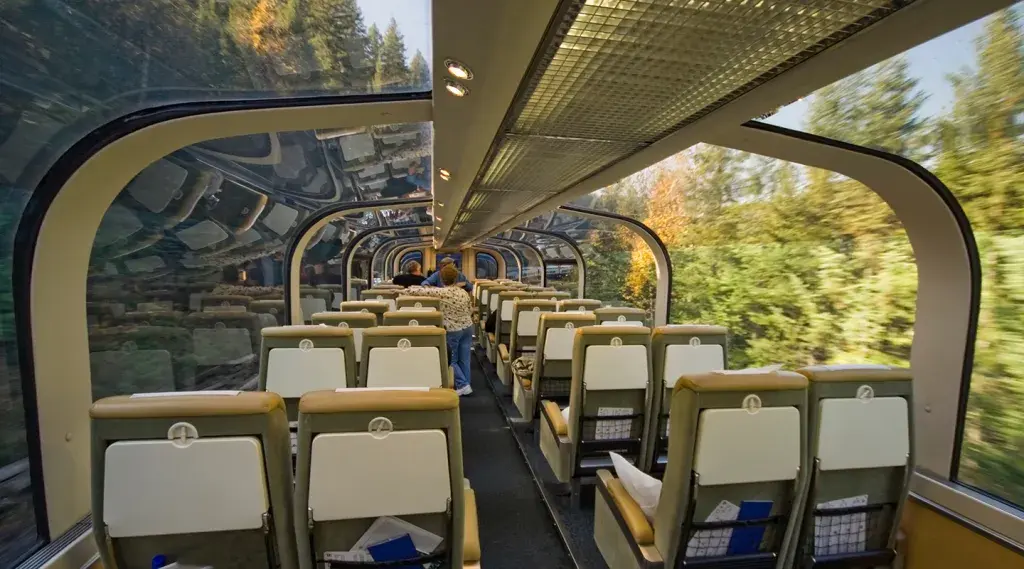 View from within a panoramic train revealing the narrow roof space available for mounting components