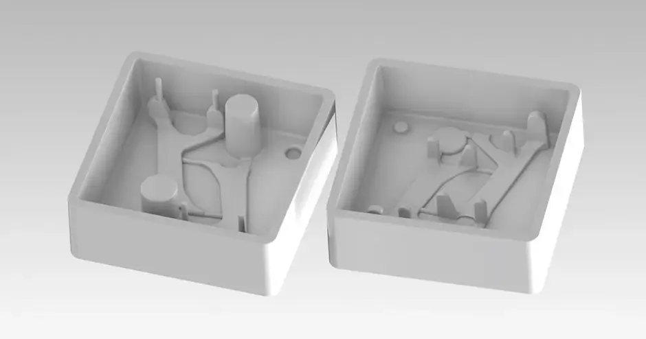 Patrón de fundición reutilizable para dos soportes optimizados, impreso en 3D en estereolitografía (SLA) con Accura HPC, el material resistente a abrasiones