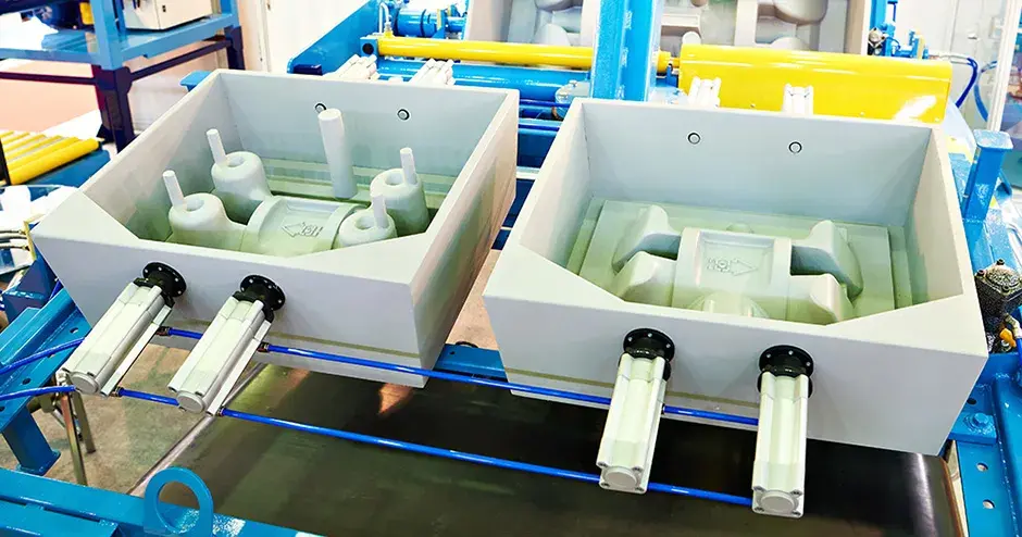 Sujetador y cofia creados mediante estereolitografía (SLA) en preparación para el proceso de fundición en arena  