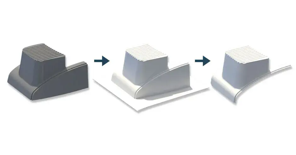 Un molde creado por fabricación aditiva, utilizado para formar al vacío volúmenes medios de una cubierta de parachoques impresa en Titan Atlas 3.6 con material de pellet PC-GF10