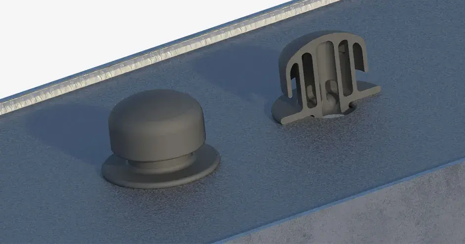 Tapón del respiradero de la caja de cambios impreso en 3D y sección transversal que muestra pasajes internos.