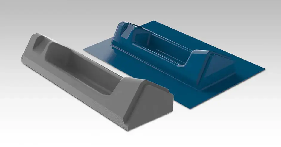 Una pieza para interiores de trenes creado con un molde impreso en 3D y un proceso al vacío convencional.