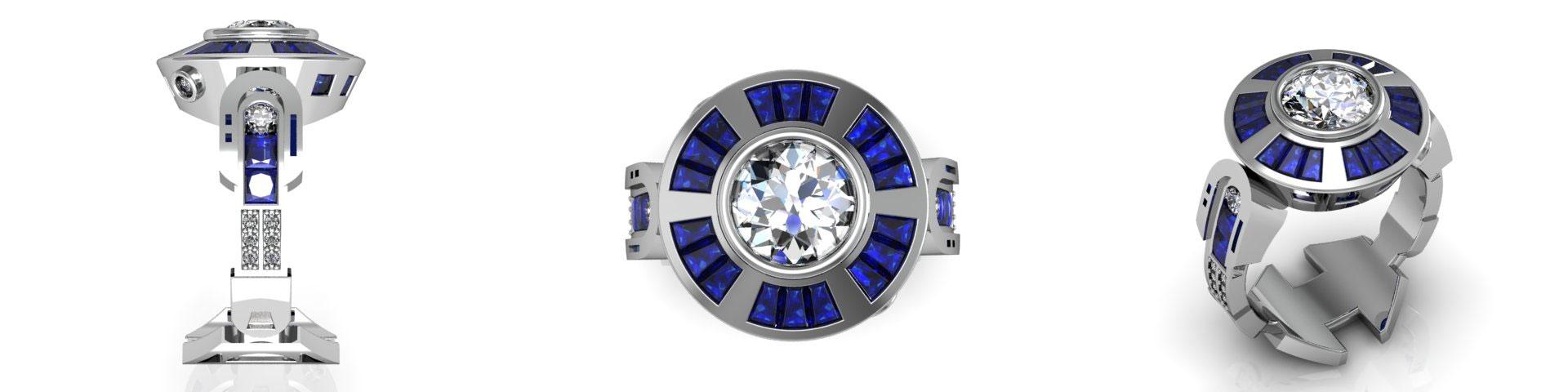 Uptown Diamond R2 D2 Ring Renderings