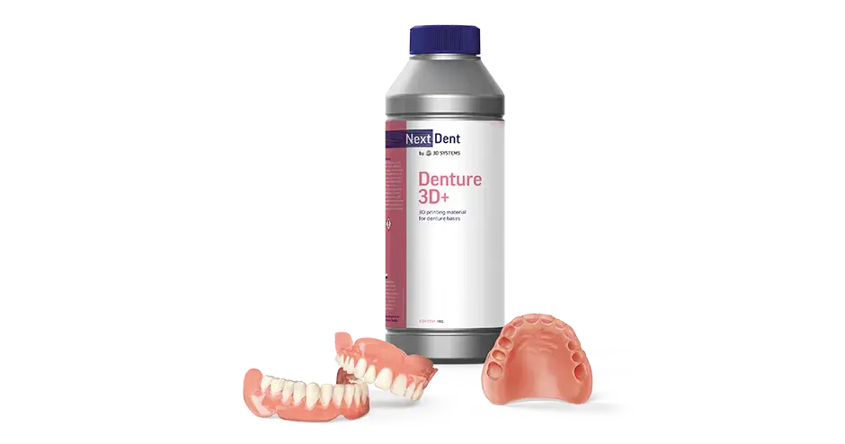 Material NextDent Denture 3D+ de 3D Systems para aplicaciones odontológicas